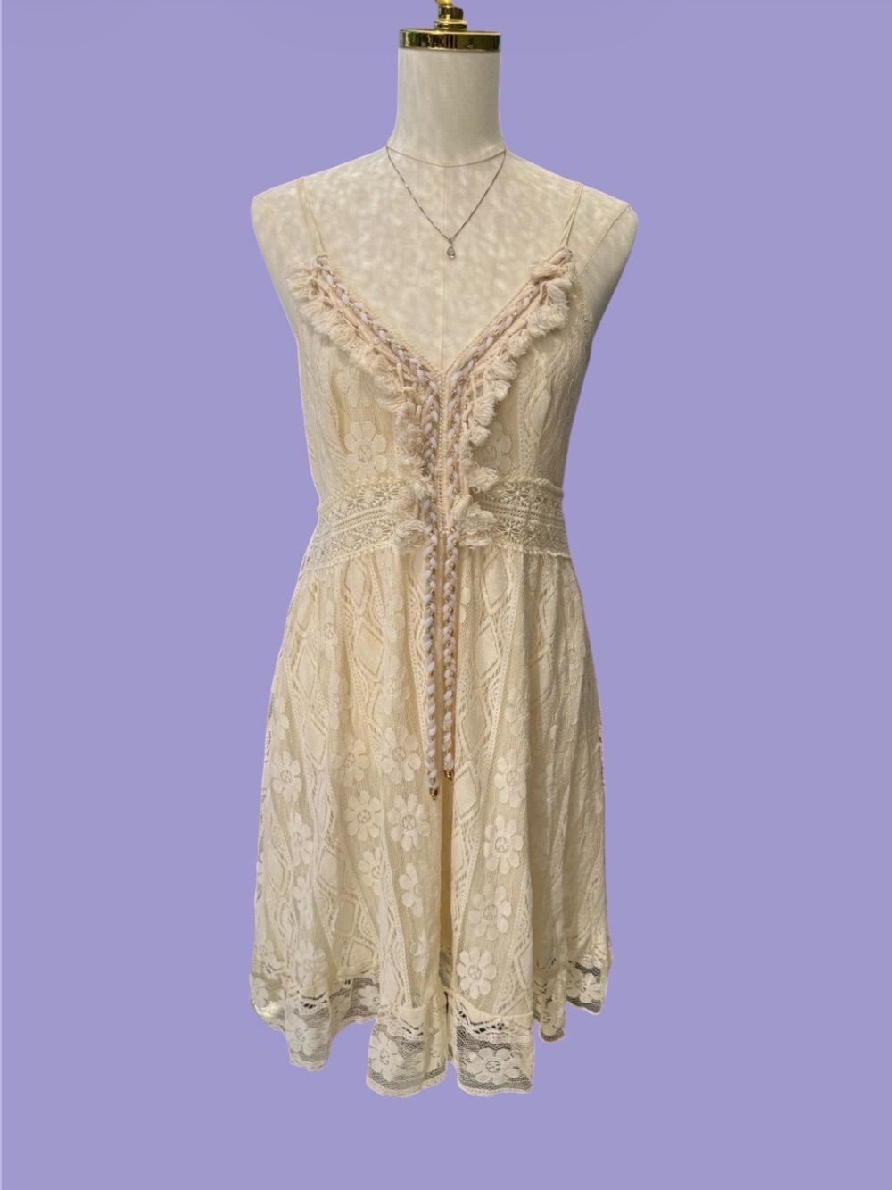 Boho Western Floral Lace Fairycore Cottagecore Whimsical Cream White Dress XL